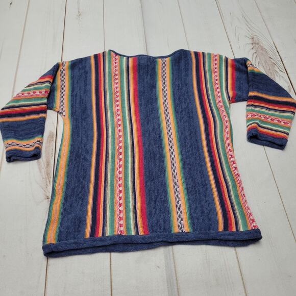 Chaps multicolor striped rainbow sweater Aztec southwestern cotton blend petite - Picture 6 of 8